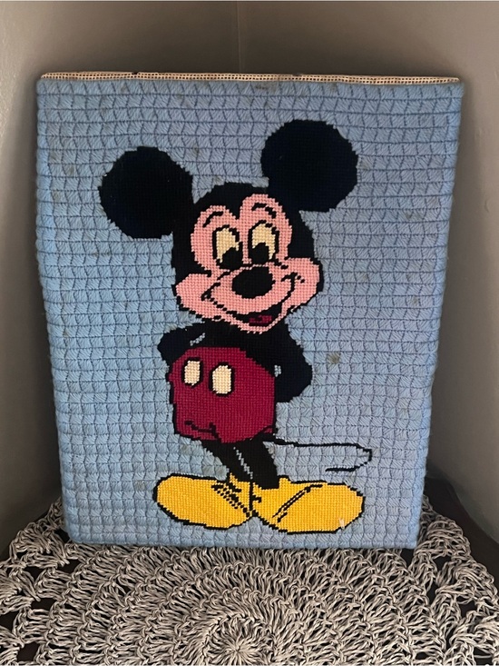 Other - Vintage Blue Mickey Mouse Needlepoint Wall Panel NOT framed- flaws